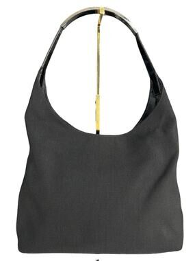 GUCCI Vintage Tom Ford Era Black Canvas Metal Handle Hobo Bag Excellent Cond Y2K